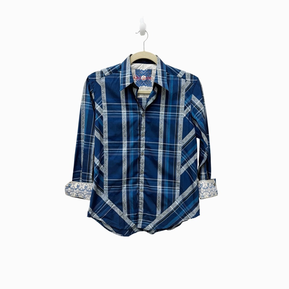 Robert Graham Mens Button Down Shirt Plaid Checkered Embroidered Shirt Medium